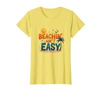 Beachin' Ain't Easy - Summer Fun Tropical Vacation Citazione Maglietta, Donna, Limone, XXL