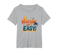 Beachin' Ain't Easy - Summer Fun Tropical Vacation Citazione Maglietta, Donna Plus-Size, Grigio Melange, 2X