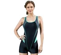 BEACHKINI Costume da Bagno Donna Intero Aperto sul Retro, Competitivo, Nero Verde, EU 42