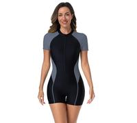BEACHKINI Costume da Bagno Intero a Maniche Corte a Gamba Piatta da Donna, Tuta da Surf con Cerniera,Galassia Grigio,M