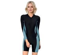 BEACHKINI Costume da Bagno Intero da Donna a Maniche Lunghe con Cerniera Frontale a Mezza Gamba,Cerniera Frontale,26 Nero,L