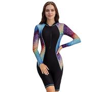 Beachkini Costume Intero da Donna Costume da Bagno a Maniche Lunghe con Zip Frontale Costume da Bagno a Triangolo,72 Colorati,S