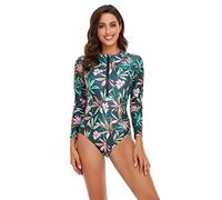 BEACHKINI Costume Intero per Donna Costume da Bagno a Triangolo a Maniche Lunghe con Zip Frontale,11 Verde,2XL