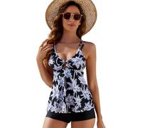 BEACHKINI Tankini Donna,Costume da Bagno in Due Pezzi,Costume da Bagno Sportivo,Gilet a Doppia Spalla,Top con Pantaloncini,Albero Cocco,EU40