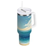 Beachshell Seagull - Bicchiere da coldee sottovuoto con cannuccia, resistente alle perdite, 1,18 l, apertura larga, 1,18 l, tazza da caffè per scuola, sport, asilo nido, campeggio e altro