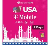 BeachSIM Carta SIM USA 9 Giorni. Dati Illimitati, Chiamate & SMS. Rete T-Mobile. Scheda Telefonica US per Turisti, Business, Erasmus e Viaggi negli Stati Uniti