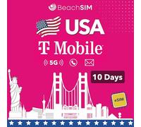 BeachSIM eSIM USA 10 Giorni. Dati Illimitati, Chiamate e SMS Locali su Rete T-Mobile. Attivazione Rapida, Ricarica Facile. Per Dispositivi Compatibili con e-SIM