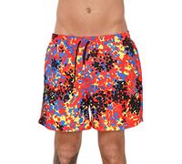 Beachwear Uomo Multicolor Shorts Mare con Fantasia Astratta e Stampa Logo sul Retro 46