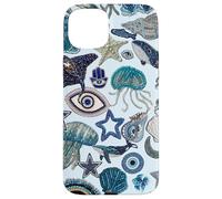 Beachy Blue Cute Coastal Collage Preppy Evil Eyes Estetica Custodia per iPhone 15 Plus