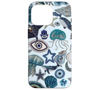 Beachy Blue Cute Coastal Collage Preppy Evil Eyes Estetica Custodia per iPhone 16 Pro