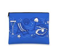 Beachy Fun - Trousse da viaggio per cosmetici, a tema oceano, da donna, organizer portatile in tela con cerniera, borsa da toilette estiva per la cura della pelle, Blu, 7x9 Inch, Guscio