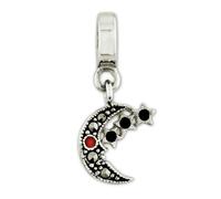Bead In Argento Sterling .925 Con Riflessi A Forma Di Luna E Stelle In Marcasite