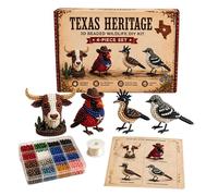 Beaded Animal Craft Kit - Portable Easy Handmade 3D Beaded Animal Embroidery Kit | Mini DIY Beading Set | 4 Adorable Wild Animals Designs, for Kids Beginners Indoor Home School Classroom Bedroom Livin