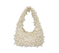 Beaded Pearl Shoulder Bags for Women, White Purse Beaded Bag, Handmade Hobo Handbag Evening Purse, Half Moon Purse