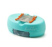 Beaditive Puntaspilli magnetico con cassetto, forte supporto magnetico per cucito, 50 spilli con testa in vetro inclusi, elegante portapillole per spilli da cucito, graffette (turchese)