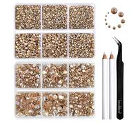 Beadsland 8300 Pezzi Strass a Fondo Piatto,Oro Strass Unghie Gemme Rotonde Cristallo Strass per Artigianato,Misto 10 Misure Con Matita per Cera e Kit Pinzette,SS3-SS30,Champagne dorato
