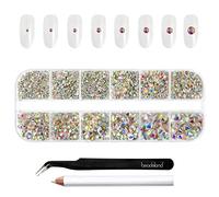 Beadsland Strass Make Up,8 Dimensioni 2500pcs AB Flatback Strass Occhio Unghie Nail Art,Strass per Scarpe con Pinzette e Matita di Cera,Cristallo AB,SS4-SS30