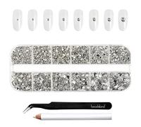 Beadsland Strass Make Up,8 Dimensioni 2500pcs Cristallo Flatback Strass per Occhio Unghie Nail Art con Pinzette e Matita di Cera,Cristallo,SS4-SS30