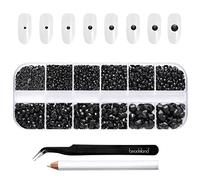 Beadsland Strass Make Up,8 Dimensioni 2500pcs Nero Flatback Strass Occhio Unghie Nail Art,Strass per Scarpe con Pinzette e Matita di Cera,Nero,SS4-SS30