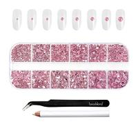Beadsland Strass Make Up,8 Dimensioni 2500pcs Rosa Flatback Strass Occhio Unghie Nail Art,Strass per Scarpe con Pinzette e Matita di Cera,Rosa Chiaro,SS4-SS30