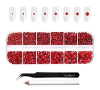 Beadsland Strass Make Up,8 Dimensioni 2500pcs Rosso Flatback Strass Occhio Unghie Nail Art,Strass per Scarpe con Pinzette e Matita di Cera,Siam,SS4-SS30