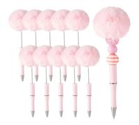 Beadthoven - 10 penne a sfera con perline in peluche, soffici, penne a sfera con pompon per fai da te, penne a sfera personalizzate, penne roller, forniture per ufficio e scuola, rosa