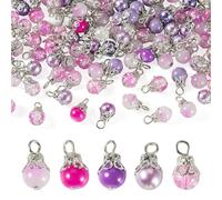 Beadthoven - 100 ciondoli misti in cristallo viola a forma di goccia, ciondoli rotondi con perle per la creazione di gioielli, collane, bracciali, orecchini, portachiavi fai da te