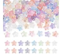 Beadthoven - 100 perline a forma di stella, in acrilico, placcatura UV, iridescenti, trasparenti, per orecchini fai da te, collane, girocollo, bracciali e gioielli, foro: 2,8 mm