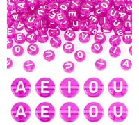 Beadthoven - 100 perline in acrilico con lettere dell'alfabeto, 7 mm, trasparenti, piatte e rotonde, foro da 1,6 mm, per braccialetti fai da te, collane, gioielli, artigianato, colore: fucsia
