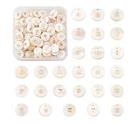 Beadthoven - 104 ciondoli conchiglia d'acqua dolce bianca rotonda piatta con lettere dorate dalla A alla Z, ciondolo conchiglia per creare gioielli estivi, foro: 1,5 mm