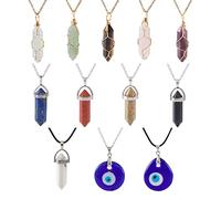 Beadthoven 12pcs Ciondoli in pietra preziosa naturale, Pendenti Evil Eyes, Pendenti di Chakra Punta Guarigione,Reiki Healing Cristalli Pendenti Con Cavo Cerato Per Fare Gioielli Della Collana