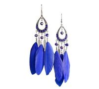 Beadthoven - 2 paia di orecchini pendenti a forma di piuma, stile bohémien, etnici, con piume, pendenti a goccia, Zinco