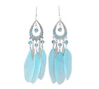 Beadthoven - 2 paia di orecchini pendenti a forma di piuma, stile bohémien, etnici, con piume, pendenti a goccia, Zinco