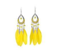 Beadthoven - 2 paia di orecchini pendenti a forma di piuma, stile bohémien, etnici, con piume, pendenti a goccia, Zinco