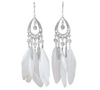Beadthoven - 2 paia di orecchini pendenti a forma di piuma, stile bohémien, etnici, con piume, pendenti a goccia, Zinco