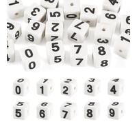 Beadthoven - 20 perline cubiche quadrate in porcellana fatte a mano, 9 x 9 mm, con numeri neri da 0 a 9, per fai da te, ciondoli, bracciali, portachiavi, gioielli, foro da 1,8 mm