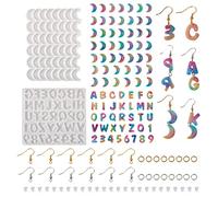 Beadthoven 282Pz Stampi in silicone per orecchini Kit per la fabbricazione di Orecchini Lettera A-Z Numero 0-9 Stampi in resina epossidica con ganci per orecchini Per DIY Earring Jewelry Making