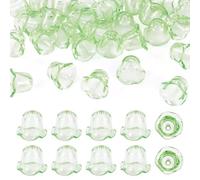 Beadthoven - 30 tappi in acrilico a forma di fiore, trasparenti, distanziatori a più petali, per fai da te, campanelli a vento, artigianato, gioielli, accessori, colore: giallo e verde