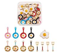 Beadthoven 30pcs Colgantes de huevo frito esmaltados Sartén con colgante de huevo para hacer manualidades de joyería DIY Agujero: 1.4-2 mm