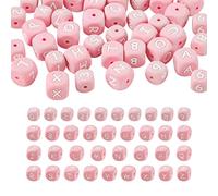 Beadthoven - 46 perline in silicone rosa con numeri dell'alfabeto e numeri a forma di cubo, lettere dalla A alla Z, distanziatori per gioielli fai da te, bracciali, collane e decorazioni per la casa
