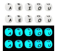 Beadthoven - 50 perline cubiche in silicone con lettere dell'alfabeto, 12 x 12 mm, quadrate che si illuminano al buio, perline in silicone per braccialetti fai da te, collane e gioielli, foro da 2,5