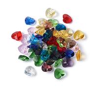 Beadthoven - 50 perline sfaccettate a forma di cuore, effetto cristallo, 10 x 10 x 5 mm, vetro colorato, ciondoli a forma di cuore, romantico, idea regalo di San Valentino, per gioielli e collane