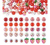 Beadthoven - 60 perline acriliche a tema fragola, 3D, 16 mm, rotonde, in acrilico, grosse, per la creazione di gioielli, portachiavi, ciondoli per telefono, penne