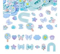 Beadthoven - 70 cabochon in resina 14 stili con fiocco blu, cuore, farfalla, lecca-lecca, caramelle, decorazioni per fai da te, scrapbooking, custodia del telefono, forcine per capelli