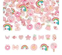 Beadthoven - 70 cabochon in resina, 14 stili, con fiocco, cuore, farfalla, lecca-lecca, decorazioni per fai da te, scrapbooking, custodie per telefono, forcine per capelli, rosa