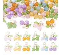 Beadthoven - Ciondoli a forma di ciliegia, imitazione ciliegia, con foglia in acrilico, anelli di salto dorati, per fai da te, bracciali, orecchini e gioielli, Pietra preziosa Acrilico