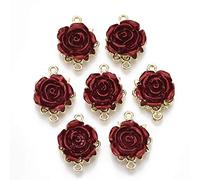 Beadthoven - Ciondoli in lega a forma di rosa rossa intagliata in corallo 3D, con retro piatto color oro chiaro, per la creazione di collane e gioielli, plastica