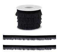 Beadthoven - Nastro in organza increspato in velluto, 4,5 m, 15 mm, lato singolo, plissettato, bordo in chiffon stropicciato, per cucito, artigianato, costumi, federe, decorazioni, colore: nero