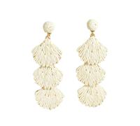 Beadthoven - Orecchini a goccia in rafia e rattan, stile bohémien, realizzati a mano, a forma di conchiglia, per estate, spiaggia, vacanze, gioielli dichiarazione, Rattan