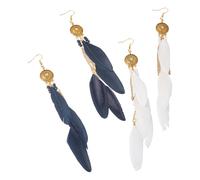 Beadthoven - Orecchini pendenti in stile bohémien, con piume, etnici, con nappe e nappe in lega, per donne e ragazze, colore: bianco e nero, Zinco